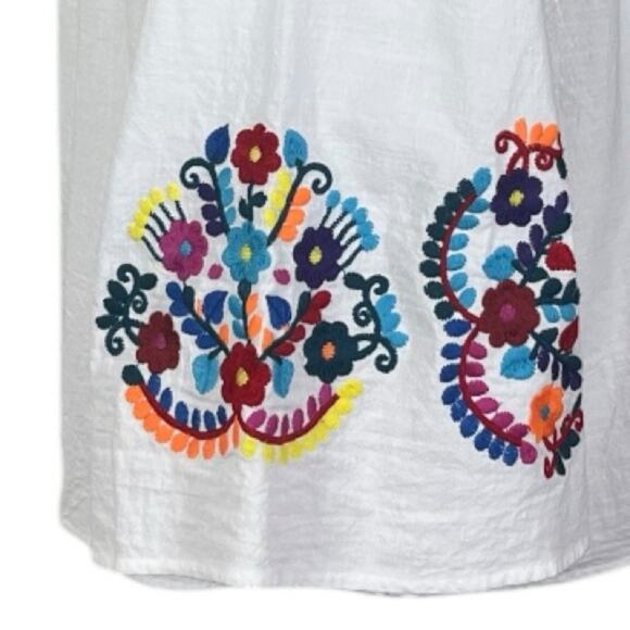 Boho Bell Sleeve Embroidered Tunic Top Pink Blue Multi Women’s Size Large - Picture 10 of 12